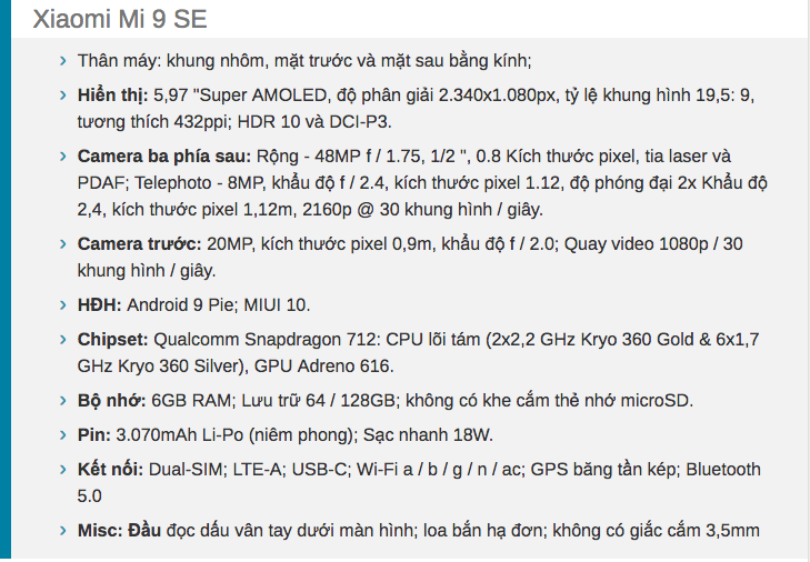 Mở hộp Xiaomi Mi 9 se xách tay 